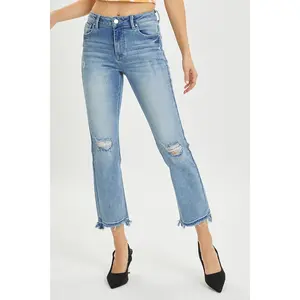 RISEN Full Size High Rise Distressed Cropped Straight Jeans