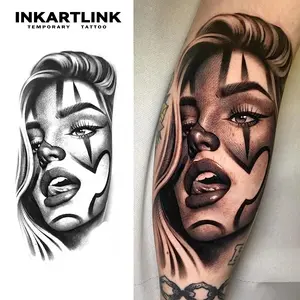 INKARTLINK Tattoo Tech, 2 Sheets Semi-Permanent Temporary Tattoos ,Joker Women Design 2,Adult Art Design,Lasts 1-2 Weeks, Waterproof, Realistic Look, No Adhesive, No Reflection,For Man And Woman,Ideal for Swimming, Party