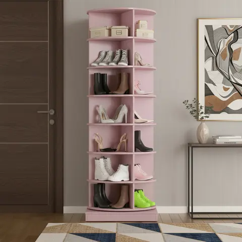 7-Tier 360-Rotating Round Shoe Rack Organizer - Moveable Minimalist Organizer Stand Shoe Storage with Auto-Rotating Feature, 360° Easy Access Footwear Organization for Closets, Stylish Furniture Rack