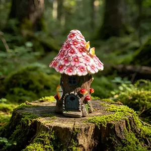 Solar Fairy House Garden Statue Lamp, Outdoor Waterproof LED Warm Light Night Light, Flower Roof and Mushroom Decor, Patio, Courtyard, Lawn, Pathway