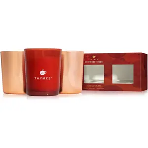 Thymes Aromatic Votive Trio – Set of Three Votive Candles – Luxury Home Fragrance – Scented Candles with Notes of Freshly Pressed Apple, Clove, & Cardamom – Red & Rose Gold (Simmered Cider, 2 Oz Each)