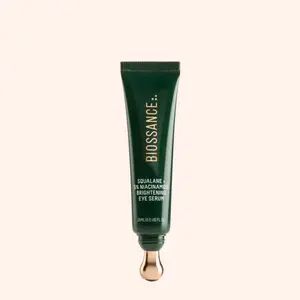 Biossance Squalane + 5% Niacinamide Eye Serum – Brightening & Depuffing Treatment for Dark Circles – Vitamin C & Caffeine Formula – Stainless Steel Rollerball for Soothing Massage – For All Skin Types