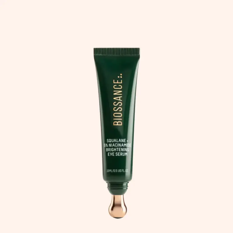 Biossance Squalane + 5% Niacinamide Eye Serum – Brightening & Depuffing Treatment for Dark Circles – Vitamin C & Caffeine Formula – Stainless Steel Rollerball for Soothing Massage – For All Skin Types