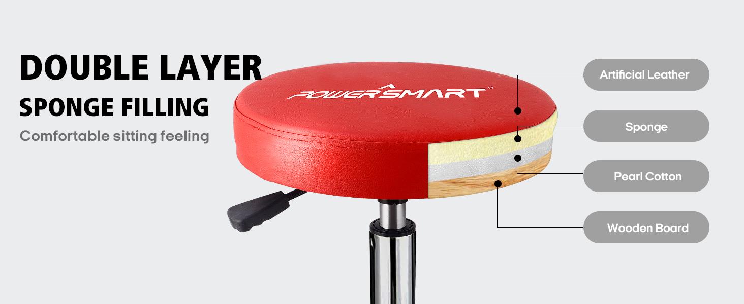 PowerSmart 360° Rolling Mechanic Stool with Tool Tray, Adjustable 15-20 Inches, 300 lbs Capacity, Comfortable & Durable for Garage/Shop Use(PS1101)