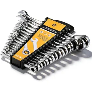 16- Metric Ratchet Combination Wrench Set with Tray,8-24 mm Socket Mechanic Hand Tools Sets