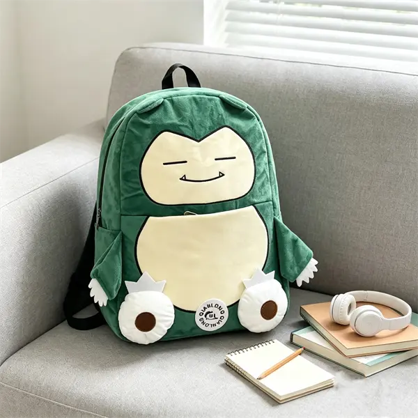 Cute plush backpack, soft suede cartoon anime shoulder bag, large capacity cute green monster teenage boys and girls backpack, suitable for daily school travel, plush backpack for couples