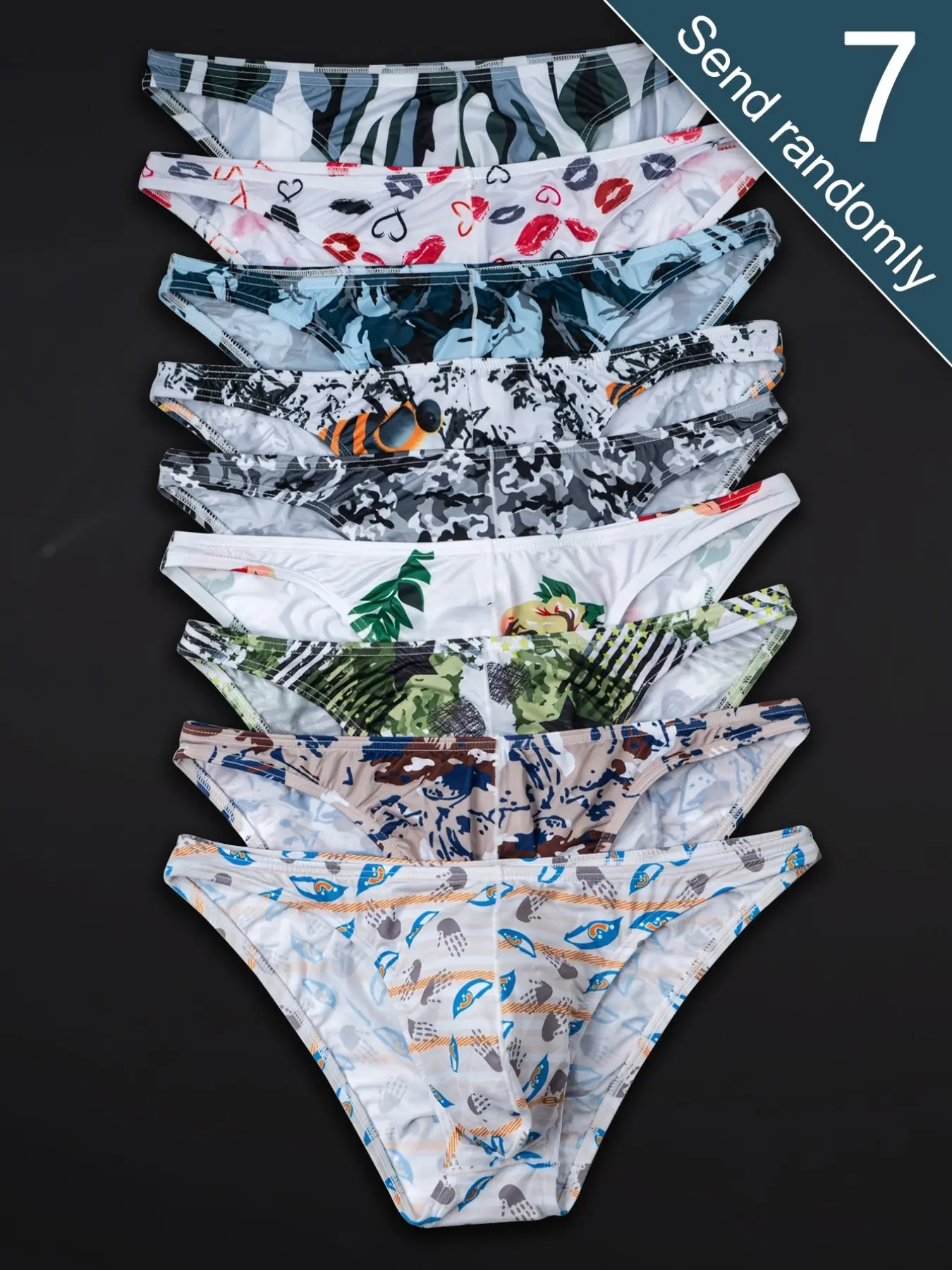 Men's 7-Pack Triangle Underwear Set, Print Briefs, Breathable Comfort Fit, Soft Cool Fabric, Trendy Daily Wear, Casual Style Underwear, Random Design, Ideal for Men