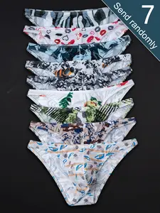 Men's 7-Pack Triangle Underwear Set, Breathable Comfort Fit, Soft Cool Fabric, Trendy Daily Wear, Casual, Random Design, Ideal for Men