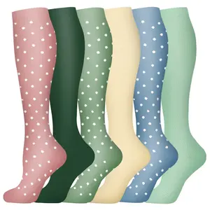 6 Pairs Calf Compression Socks for Women & Men – Eye-Catching Cozy Socks, Bold Patterned & Dots Statement Design, Calf-Length Fashion Fit, Moisture-Wicking Breathable Comfort, On-Point Look for Travel, Work & Daily Wear Pastel Flower