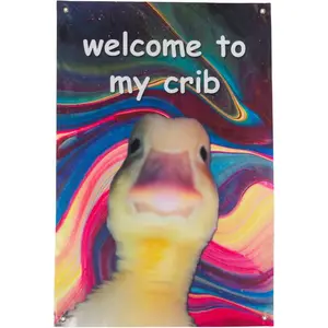 Welcome to My Crib Flag Funny Tapestry for College Dorm, Duck Poster with Artistic Background, 40x60in  Dorm Room Flag with Premium Material, Vibrant Color, Damage Free Hanging Clip