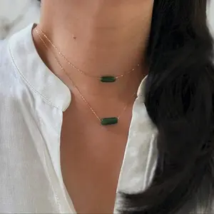 Dainty Jade Bar Necklace with Gold Filled Chain