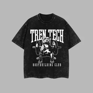 Tren Tech Lifting Club BARBELL DOG Bodybuilding Retro Unisex Washed Tank Top T-Shirt, 100% Heavy Cotton Gold's Gym Workout Graphic Tee