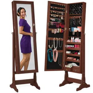 Best Choice Products Jewelry Armoire Cabinet, Full Length Mirror w/ Velvet Storage Interior, Lock