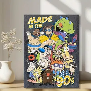 1 Piece Wooden Frame 90s Cartoon Character Canvas Art Poster - Made in the 90s Design, High-Quality Soft Canvas Suitable for Indoor/Outdoor Home Decoration, Perfect for Nostalgic Rooms or Party Decorations, Fun Wall Art, Bright Colors