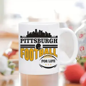 Pittsburgh Football Fan Essential Insulated Ceramic Coffee Mug with Handle Reusable Dishwasher Safe Multi Purpose White Mug Featuring City Skyline and Team Logo Ideal Gift for Sports Enthusiasts