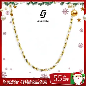 LuLuEcho 14 Real Gold-Plated Two-Color Rope Chain Necklace For Women ande Men,Upgraded Shine,Faceted Cut,Tarnish-Free,3mm-6mm,18"-25" Jewelry