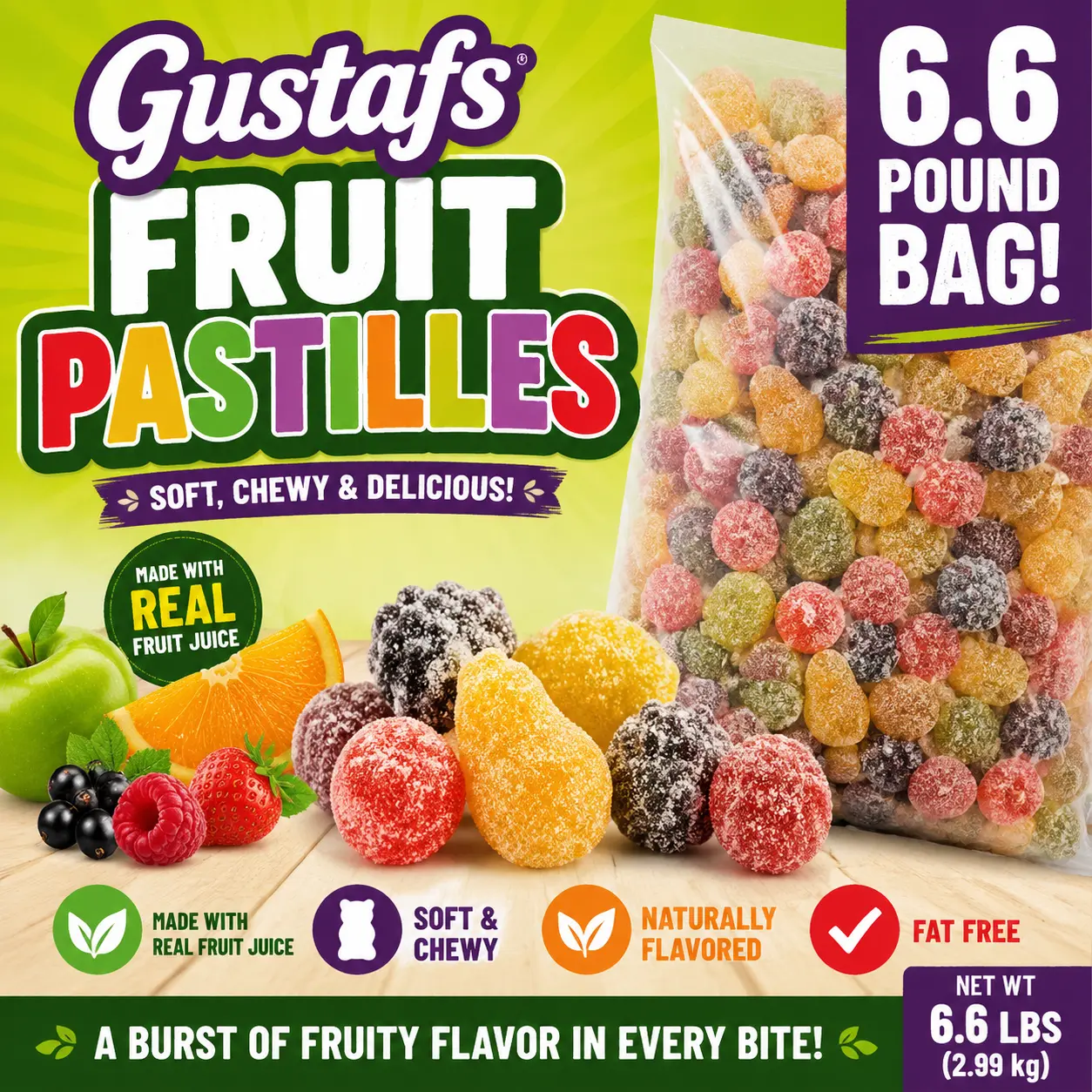 Gustaf's Fruit Pastilles 6.6 lb Bulk Bag  Assorted Fruit Flavored Jelly Candy | Soft Chewy Bulk Candy for Parties & Buffets