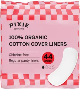 Pixie Organic Cotton Panty Liners for Women - Regular Wrapped Pantiliners - Light Absorbency & Ultra-Thin - Leak-Proof, Hypoallergenic & Unscented for Feminine Care - Compostable - 44 Count