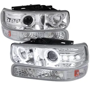 1999-2002 Chevrolet Silverado/ 2000-2006 Tahoe Suburban Dual Halo Projector Headlights w/ Bumper Lights (Chrome Housing/Clear Lens)