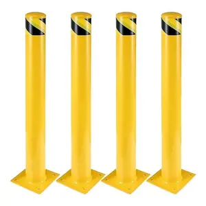 GAOMON Safety Bollard 4 Packs, Garvee 36 in Height Bollard Post, 4.5 in Diameter, Yellow Safety Steel Bollard Post with 16 Anchor Bolts, for Traffic Control, Driveway Barrier, Parking Pole