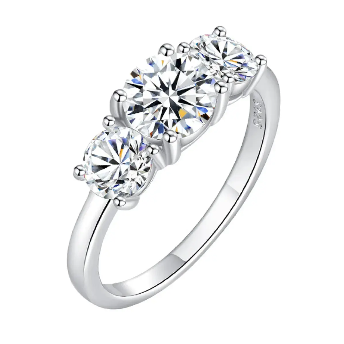 Women's Platinum-Plated S925 Sterling Silver 3-Stone Moissanite Trilogy Ring - Premium Anniversary Gift for Women