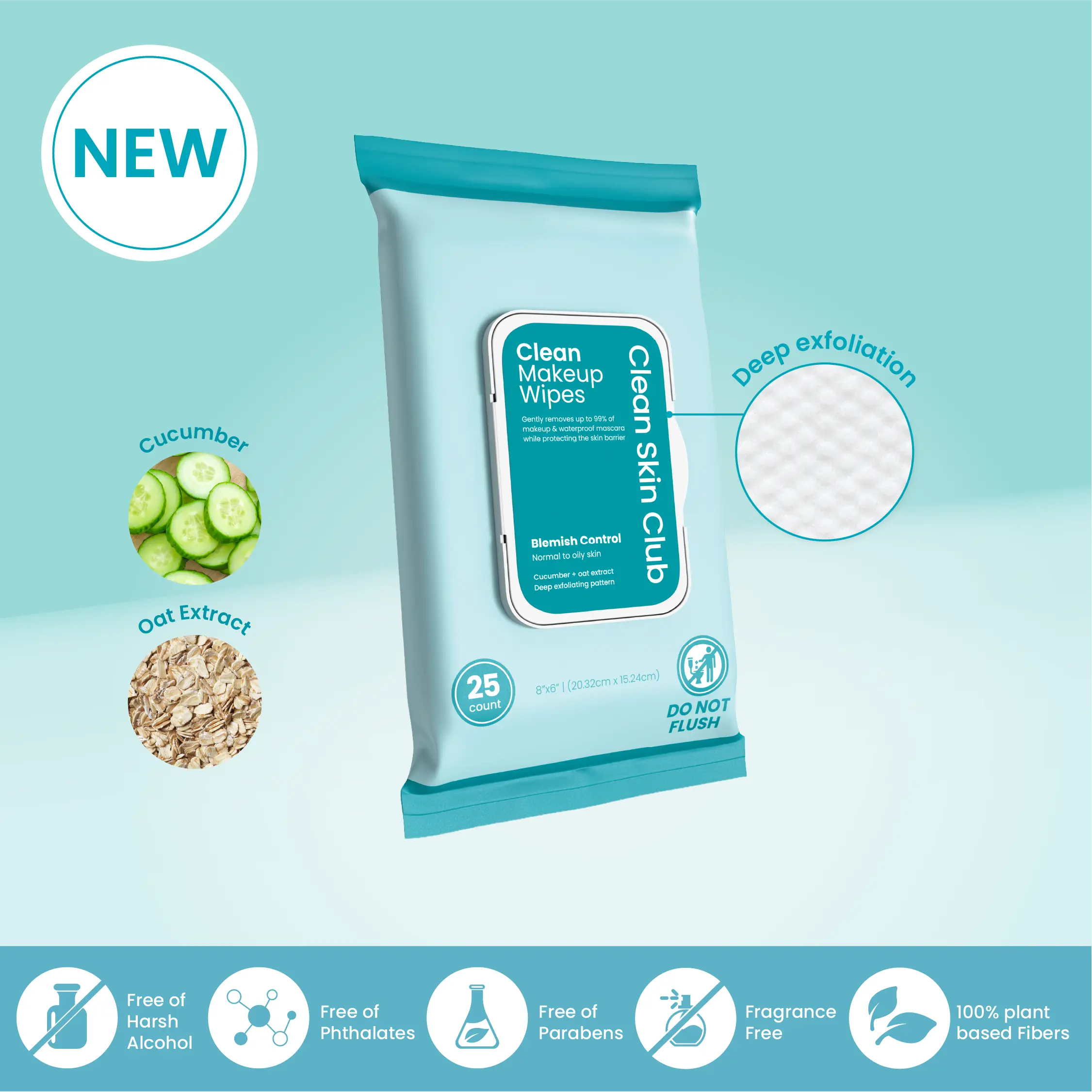 Clean Makeup Wipes Blemish Control 25ct: Refreshing, Non-Irritating Removal for Normal to Oily Skin