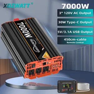 7000W(PEAK) Power Inverter 12V DC to 120V AC for RV, Truck, Home, Off-Grid, Solar, Inverter with 3 AC Outlet, 30W USB-C, 5V 3.1A USB, Hardwire Port, 15FT Remote Control,