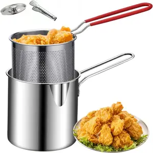Stainless Steel Oil Filter Fryer, 1 Count Long-handled Fryer with Anti-scald Handle, Cookware for Tempura, Chips, Fish, Shrimp and Chicken, Kitchen Cooking Accessories