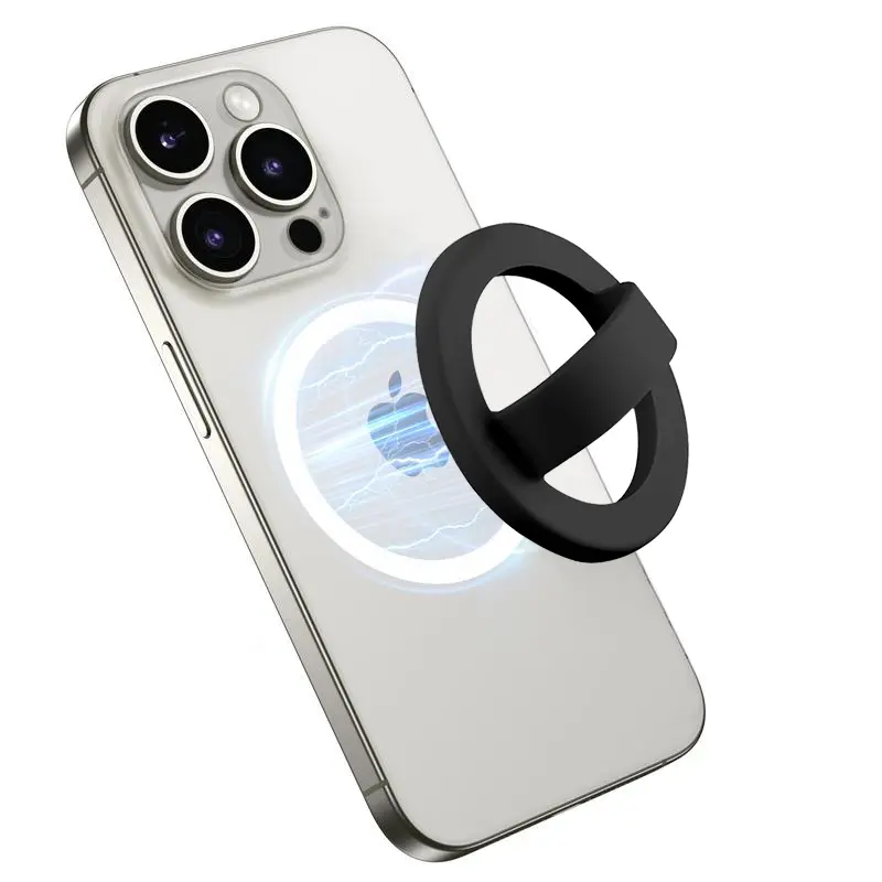Xcimnw Heavy Duty Anti-Slip Magnetic Phone Grip Holder - Detachable Rotating Thin Silicone Finger Loop, Portable Comfortable, Easy Install/Remove, MagSafe Attachment Grip Stand Hands-Free Holder for iPhone 17/16/15/14/13/12 Series, Anti-Slip Magnetic Phon