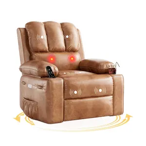 Oversized Wide Power Recliner Chair - 360° Rocker Swivel Recliner with Heat and Massage, PU Leather Large Recliner for Adults, Comfortable Lazy Boy with 1.5X Sponge Filling for Living Room