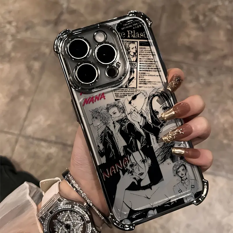 Anime Cool Nana Osaki Line Y2K Phone Case Compatible with iPhone 16 15 14 13 12 11 Pro Max X XR XS Max 8 7 Plus Electroplated Shockproof Transparent Soft Back Cover