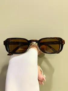 Vintage Narrow Frame Trendy Patchwork Decorative Glasses Unisex, Boho Style PC Lens, All Seasons Fashion Eyeglasses, Trendy Beach Eyewear