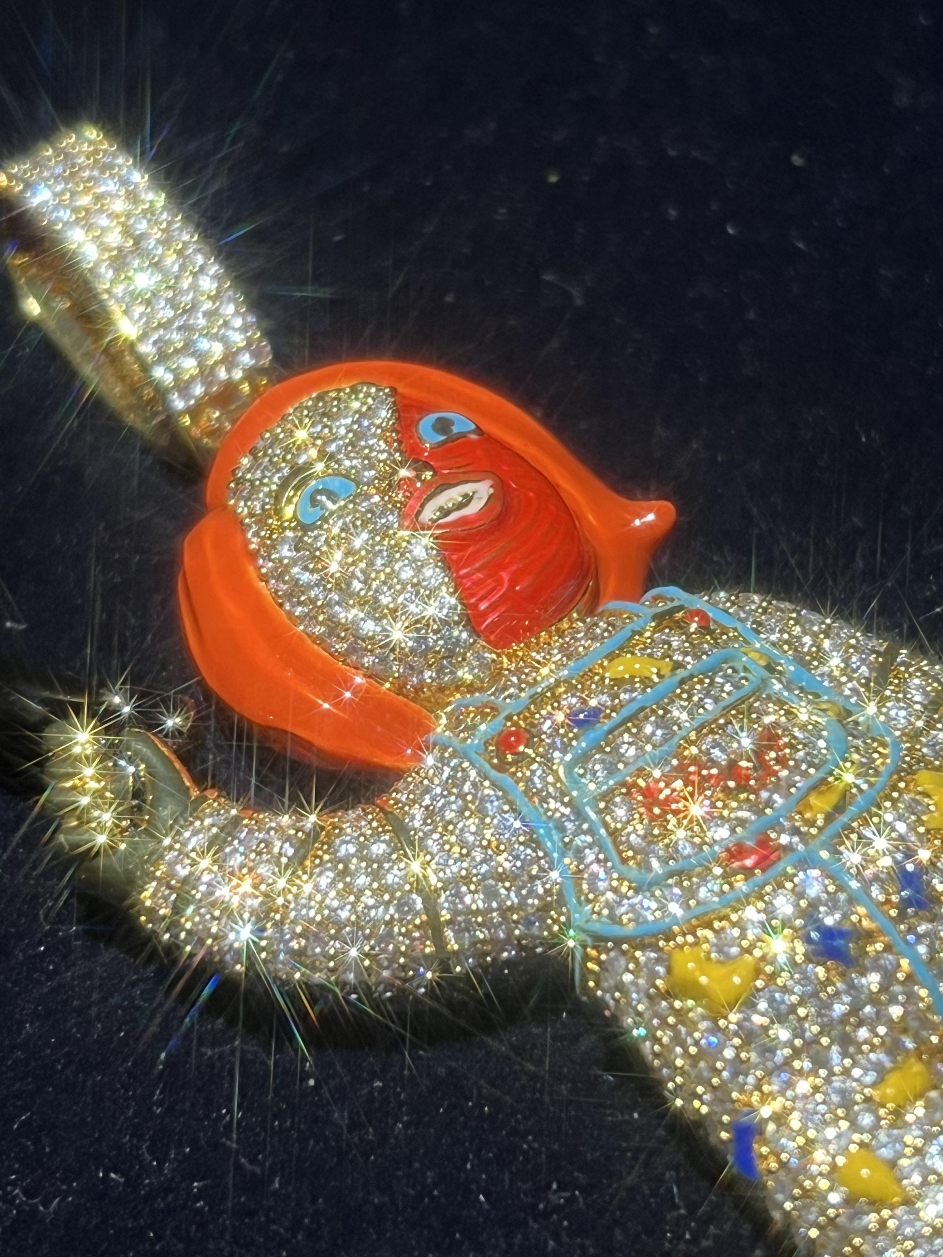 Custom Hip-Hop 3D Clown Doll Face VVS Ice Diamond Hip-Hop Men's Pendant Enamel Character Design Charm 14k Gold-Plated Luxury Fashion Jewelry Father's Day Mother's Day Gift