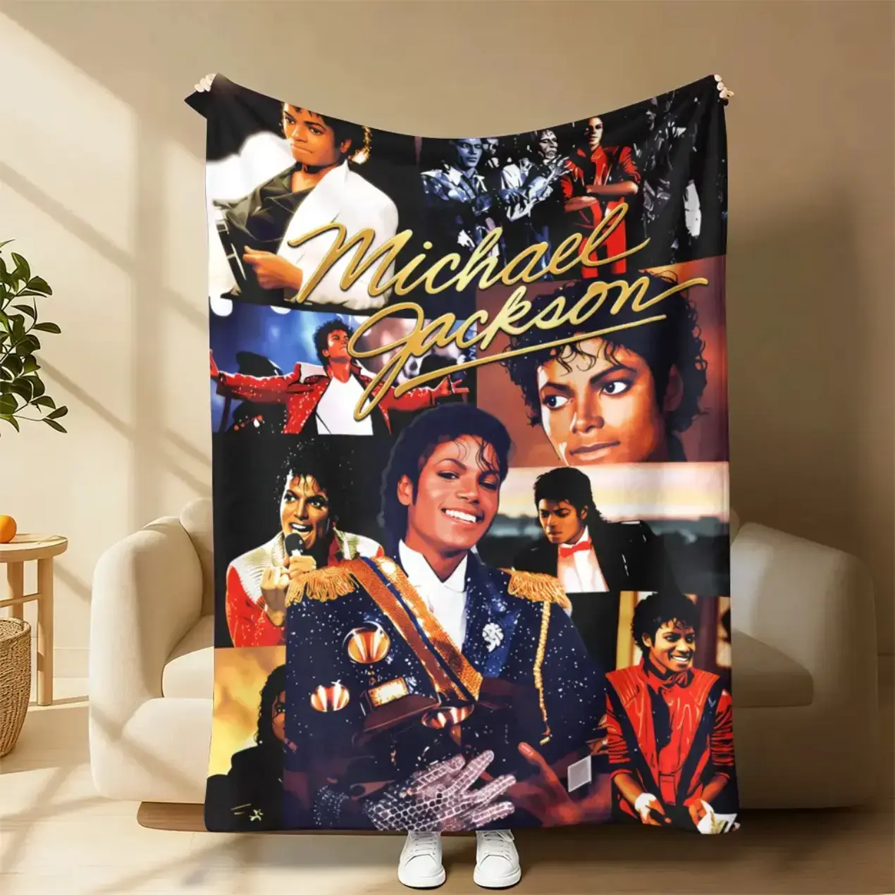 Michael Jackson King of Pop Art Collage Flannel Fleece Blanket MJ Music Legend Plush Throw Blanket Soft Warm Cozy Fan Home Decor Blanket for Bed Sofa Couch Collectible Memorabilia Gift for MJ Fans Pop Music Lovers Birthday Holiday Present