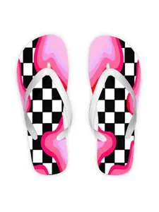 2026 Summer New Women'S Flip Flops, Open Toe, Flat Heel, Minimalist Style, Multiple Colors&Sizes Available, Dry Clean, All - Season, Perfect for Mother'S Day, Easter, Holiday Gift, Wavy Pink Purple Shapes, Modern Vibrant Design, Women Shoes