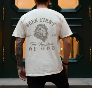 Seek First The Kingdom Christian T-Shirt Men's Tee Unisex Shirt Religious Holiday Top Scripture Tee Resurrection Sunday Shirt Full Size Full Color Classic Cotton graphic  tee Fabric Menswear