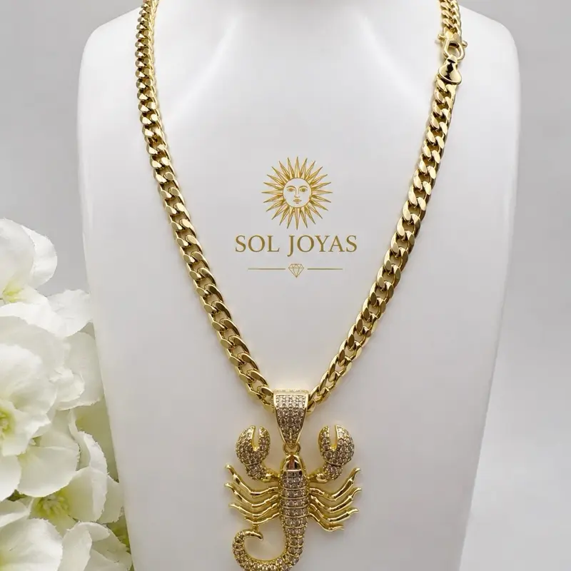 SolJoyas#26  14K Gold Laminated Scorpion Pendant Chain – Luxury Statement Necklace