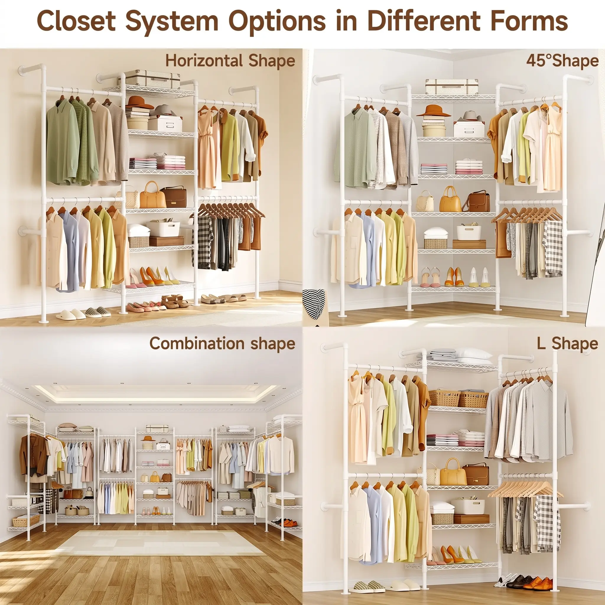Expandable(22.4-39.4") Wall Mounted Heavy Duty Industrial Pipe Closet System, Garment Clothing Wardrobe Rack for Hanging Clothes, Closet Organizers, Bedroom & Livingroom Furniture