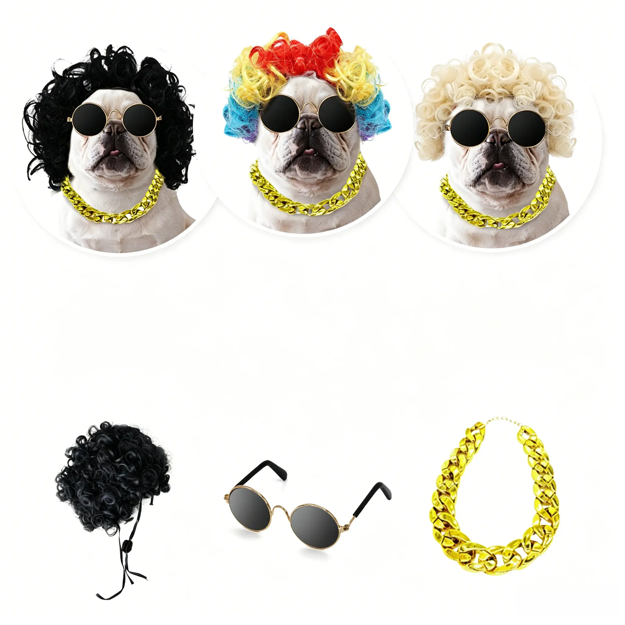Pet Curly-Straight Design Wig - Lightweight, 1 Size Universal Fit Dog & Cat Hair Accessory, Easy to Use Halloween Festive Occasion Costume Prop for Most Breeds