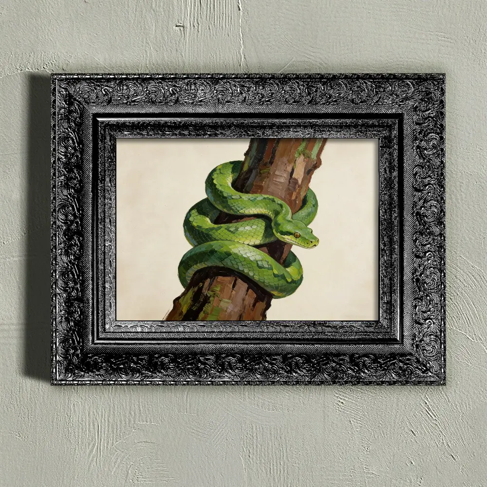 Minimalist European Wall-Mounted Picture Frame, Sizes 8x12/12x16/16x22 Inches, Rectangular Frame, Tree Snake, Indoor Decor, Framed Decor, Natural Feel, Serene Sunset Scene, High Quality Frame