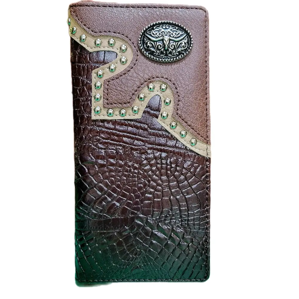 Longhorn Western wallet Cowboy wallet Rodeo wallet croc design  look concho faux leather bifold wallet