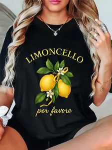 100% Cotton Unisex Limoncello Per Favore Italian Shirts for Women Funny Lemon Round Neck Short Sleeve T-Shirt Women's Men Graphic Tee