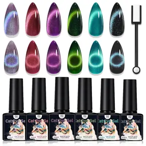 7 Piece Nail Art Set with Cat Eye UV Nail Gel in 7.5ML Bottles, Includes Cat Eye Magnet, Perfect Gift for Nail Art Lovers