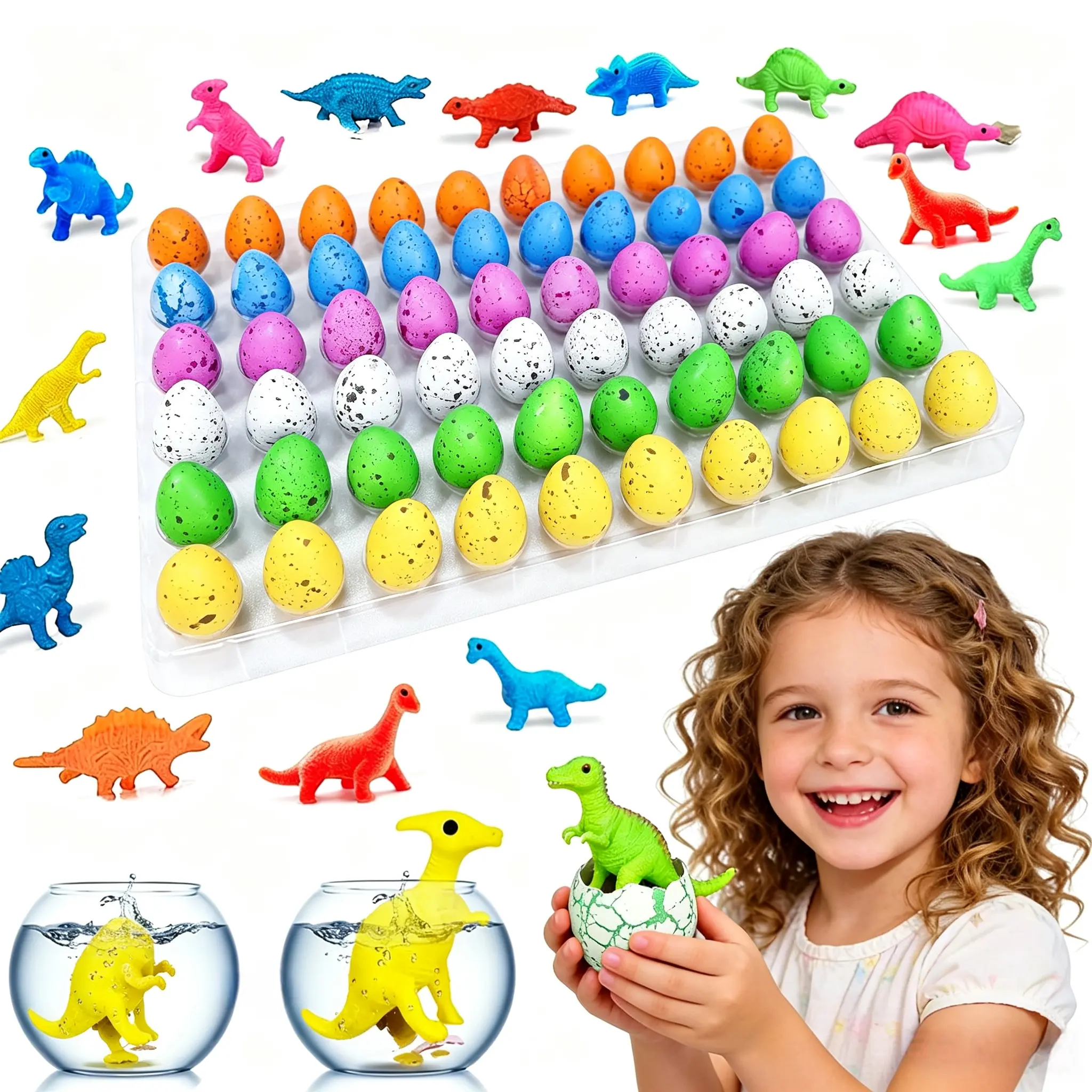 60PCS Grow-in-Water Hatching Dinosaur Eggs Miniature Set with Toys Inside, Unisex Kids Toys for Valentine, Easter Party Favors, Classroom Prizes, 0.8"x1.2"