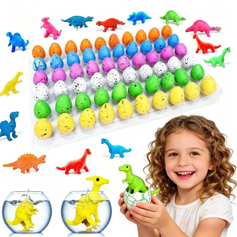 60PCS Water Growing Dinosaur Eggs Set - 60 Surprise Eggs with Dinosaurs Inside, Mini 0.8"x1.2" Grow-in-Water Hatching Toys for Boys, Cool Gifts for Kids, Stocking Stuffers