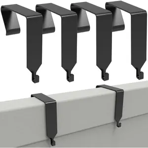 4 PCS Over The Door Hook Office Cubicle Hangers Universal Panel Partition Metal Hooks for Hanging File Bins Keys Whiteboard Black
