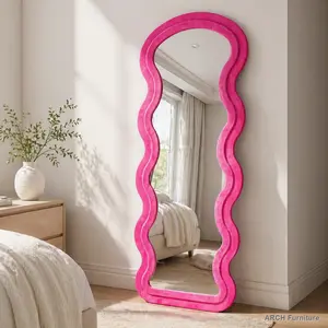 ARCH Wooden Wave Rose Flannel Full-Length Interior Mirror, Modern Home Decor Christmas Gift, Hanging or Wall-Leaning Standing Mirror for Bedroom Room Decorations