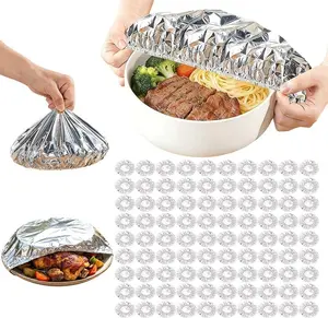2026 New 50/100 Pcs Reusable Aluminum Foil Food Covers - Food-Adjustable Size Preserving Film, Suitable for Bowls And Plates, Seals And Insulates, Microwave And Oven Safe, Keeps Food Warm & Fresh, Perfect for Kitchen, Parties, Picnics, BBQ