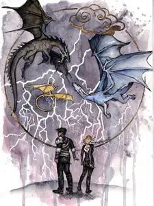 Xaden, Violet and Dragons Epic Illustration Unframed Poster - Fourth Wing Signature Series Art Print - High-Quality Fantasy Bookish Wall Decor