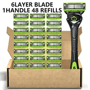 PSLEE 6-layer Men'S Razor, with a Skin Protection System , Green Safe Razor, for Daily Use, Tool Reusable And Easy to Clean, Classic Men'S Manual Shaving Set